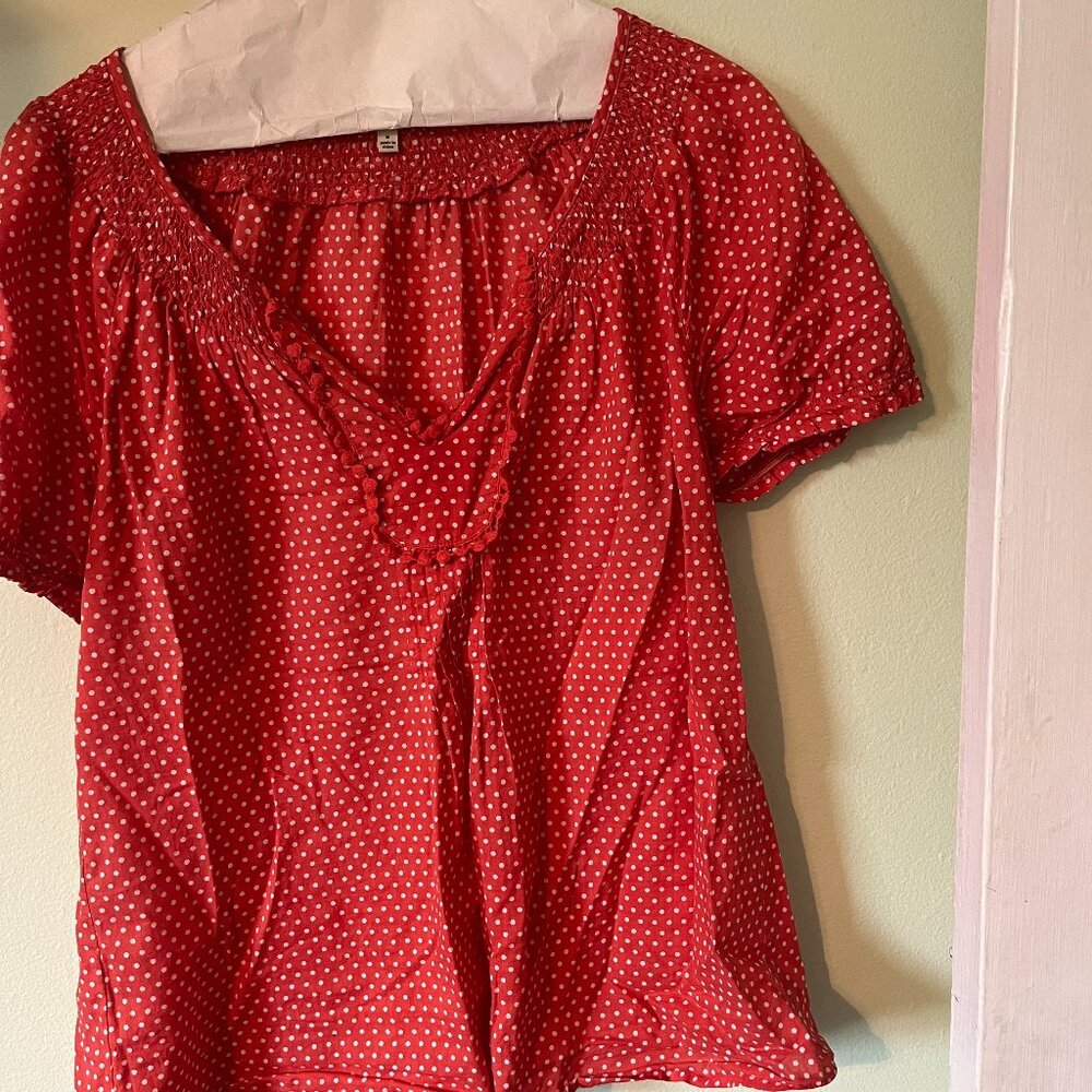 Daniel Rainn Women's Blouse Medium Orange with White Polka Dots